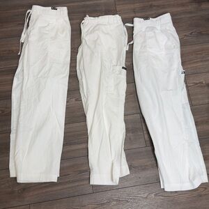 3 white Preloved Koi large petite scrub pants